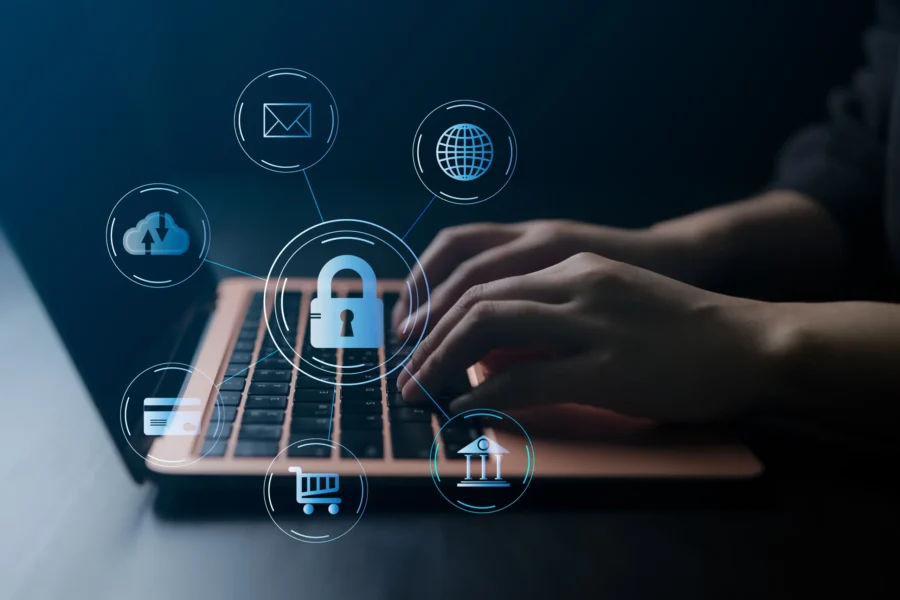 cybersecurity-concept-woman-using-laptop-computer-user-privacy-security-encryption-secure-internet-access-future-technology-cybernetics-internet-security-data-protection-padlock-icon