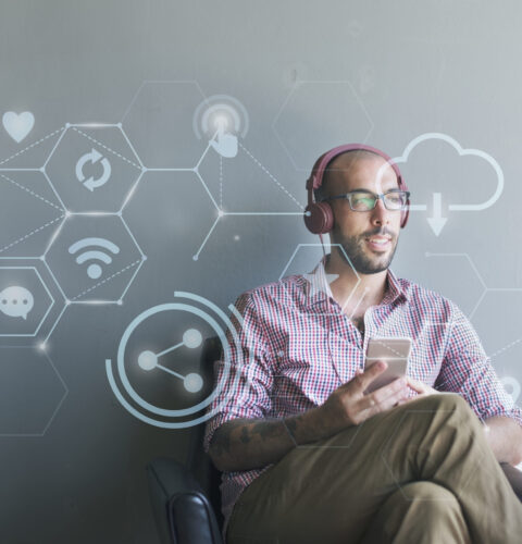 Man listening to music from his phone