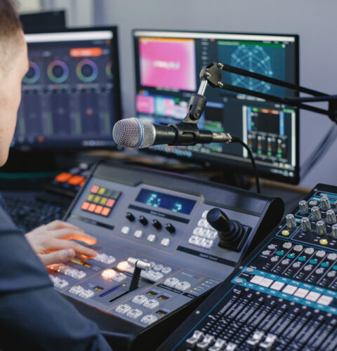 Sound engineer studio. Closeup view.